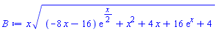 x*((-8*x-16)*exp((1/2)*x)+x^2+4*x+16*exp(x)+4)^(1/2)