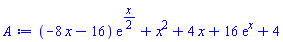 (-8*x-16)*exp((1/2)*x)+x^2+4*x+16*exp(x)+4