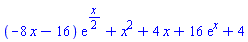 (-8*x-16)*exp((1/2)*x)+x^2+4*x+16*exp(x)+4