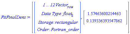 FitFinalDens := [Vector(4, {(1) = ` 1 .. 12 `*Vector[row], (2) = `Data Type: `*float[8], (3) = `Storage: `*rectangular, (4) = `Order: `*Fortran_order}), Vector(2, {(1) = 1.57463600214463, (2) = .139336393547862})]