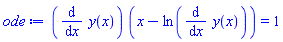 (diff(y(x), x))*(x-ln(diff(y(x), x))) = 1