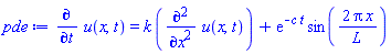 diff(u(x, t), t) = k*(diff(diff(u(x, t), x), x))+exp(-c*t)*sin(2*Pi*x/L)