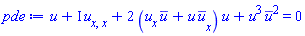 u(x, t)+I*(diff(diff(u(x, t), x), x))+2*((diff(u(x, t), x))*conjugate(u(x, t))+u(x, t)*(diff(conjugate(u(x, t)), x)))*u(x, t)+u(x, t)^3*conjugate(u(x, t))^2 = 0