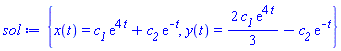 {x(t) = c__1*exp(4*t)+c__2*exp(-t), y(t) = (2/3)*c__1*exp(4*t)-c__2*exp(-t)}