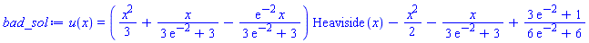 u(x) = ((1/3)*x^2+x/(3*exp(-2)+3)-exp(-2)*x/(3*exp(-2)+3))*Heaviside(x)-(1/2)*x^2-x/(3*exp(-2)+3)+(3*exp(-2)+1)/(6*exp(-2)+6)