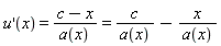 diff(u(x), x) = (c-x)/a(x) and (c-x)/a(x) = c/a(x)-x/a(x)
