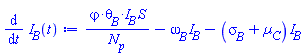 `#mrow(mi("&varphi;",fontstyle = "normal"),mo("&sdot;"),msub(mi("&theta;",fontstyle = "normal"),mi("B")),mo("&sdot;"),msub(mi("I"),mi("B")))`*S/N[p]-omega__B*I__B-(sigma__B+Âµ__C)*I__B