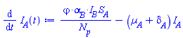 `#mrow(mi("&varphi;",fontstyle = "normal"),mo("&sdot;"),msub(mi("&alpha;",fontstyle = "normal"),mi("B")),mo("&sdot;"),msub(mi("I"),mi("B")))`*S__A/N[p]-(Âµ__A+delta__A)*I__A