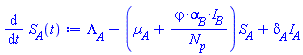 Lambda__A-(Âµ__A+`#mrow(mi("&varphi;",fontstyle = "normal"),mo("&sdot;"),msub(mi("&alpha;",fontstyle = "normal"),mi("B")),mo("&sdot;"),msub(mi("I"),mi("B")))`/N[p])*S__A+delta__A*I__A