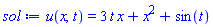 u(x, t) = 3*t*x+x^2+sin(t)