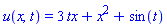u(x, t) = 3*tx+x^2+sin(t)