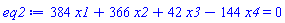 384*x1+366*x2+42*x3-144*x4 = 0