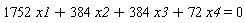 1752*x1+384*x2+384*x3+72*x4 = 0