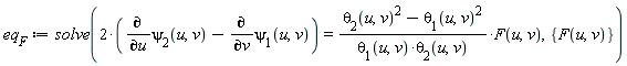 eq[F] := solve(2*(diff(psi[2](u, v), u)-(diff(psi[1](u, v), v))) = (theta[2](u, v)^2-theta[1](u, v)^2)*F(u, v)/(theta[1](u, v)*theta[2](u, v)), {F(u, v)})