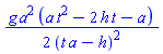 (1/2)*g*a^2*(a*t^2-2*h*t-a)/(a*t-h)^2