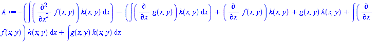 -(int((diff(diff(f(x, y), x), x))*k(x, y), x))-(int((diff(g(x, y), x))*k(x, y), x))+(diff(f(x, y), x))*k(x, y)+g(x, y)*k(x, y)+int((diff(f(x, y), x))*h(x, y), x)+int(g(x, y)*k(x, y), x)