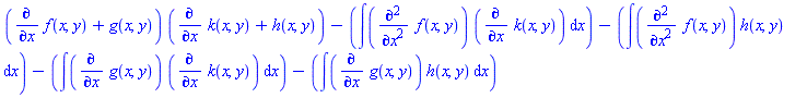 (diff(f(x, y), x)+g(x, y))*(diff(k(x, y), x)+h(x, y))-(int((diff(diff(f(x, y), x), x))*(diff(k(x, y), x)), x))-(int((diff(diff(f(x, y), x), x))*h(x, y), x))-(int((diff(g(x, y), x))*(diff(k(x, y), x)), x))-(int((diff(g(x, y), x))*h(x, y), x))