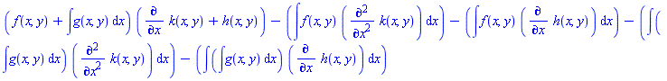 (f(x, y)+int(g(x, y), x))*(diff(k(x, y), x)+h(x, y))-(int(f(x, y)*(diff(diff(k(x, y), x), x)), x))-(int(f(x, y)*(diff(h(x, y), x)), x))-(int((int(g(x, y), x))*(diff(diff(k(x, y), x), x)), x))-(int((int(g(x, y), x))*(diff(h(x, y), x)), x))
