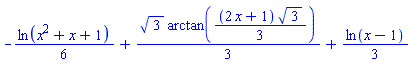 -(1/6)*ln(x^2+x+1)+(1/3)*3^(1/2)*arctan((1/3)*(2*x+1)*3^(1/2))+(1/3)*ln(x-1)