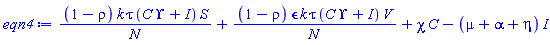 (1-rho)*k*tau*(C*Upsilon+I)*S/N+(1-rho)*epsilon*k*tau*(C*Upsilon+I)*V/N+chi*C-(mu+alpha+eta)*I