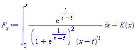int(exp(1/(x-t))/((1+exp(1/(x-t)))^2*(x-t)^2), t = 0 .. x)+K(x)