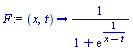 F := proc (x, t) options operator, arrow; 1/(1+exp(1/(x-t))) end proc