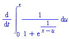 diff(int(1/(1+exp(1/(x-u))), u = 0 .. x), t)