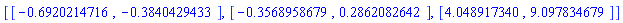 [[-.6920214716, -.3840429433], [-.3568958679, .2862082642], [4.048917340, 9.097834679]]