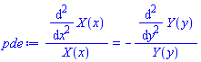 (diff(diff(X(x), x), x))/X(x) = -(diff(diff(Y(y), y), y))/Y(y)