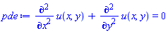 diff(diff(u(x, y), x), x)+diff(diff(u(x, y), y), y) = 0