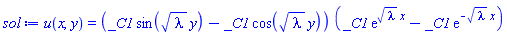 u(x, y) = (_C1*sin(lambda^(1/2)*y)-_C1*cos(lambda^(1/2)*y))*(_C1*exp(lambda^(1/2)*x)-_C1*exp(-lambda^(1/2)*x))