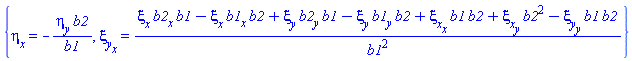 {diff(eta(x, y, u), x) = -(diff(eta(x, y, u), y))*b2(x, y)/b1(x, y), diff(xi__y(x, y, u), x) = (xi__x(x, y, u)*(diff(b2(x, y), x))*b1(x, y)-xi__x(x, y, u)*(diff(b1(x, y), x))*b2(x, y)+xi__y(x, y, u)*(diff(b2(x, y), y))*b1(x, y)-xi__y(x, y, u)*(diff(b1(x, y), y))*b2(x, y)+(diff(xi__x(x, y, u), x))*b1(x, y)*b2(x, y)+(diff(xi__x(x, y, u), y))*b2(x, y)^2-(diff(xi__y(x, y, u), y))*b1(x, y)*b2(x, y))/b1(x, y)^2}