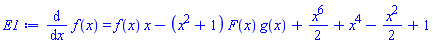 diff(f(x), x) = f(x)*x-(x^2+1)*F(x)*g(x)+(1/2)*x^6+x^4-(1/2)*x^2+1