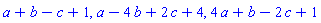 a+b-c+1, a-4*b+2*c+4, 4*a+b-2*c+1