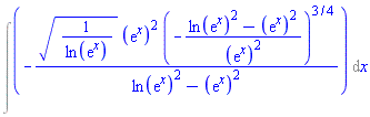 Int(-(1/ln(exp(x)))^(1/2)*(exp(x))^2*(-(ln(exp(x))^2-(exp(x))^2)/(exp(x))^2)^(3/4)/(ln(exp(x))^2-(exp(x))^2), x)