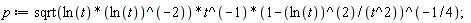 p := sqrt(ln(t)*(1/ln(t)^2))/(t*(1-ln(t)^2/t^2)^(1/4))