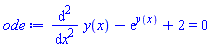 diff(diff(y(x), x), x)-exp(y(x))+2 = 0