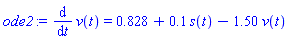 diff(v(t), t) = .828+.1*s(t)-1.50*v(t)