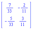 Matrix([[7/33, -2/11], [-5/33, 3/11]])