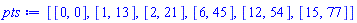 [[0, 0], [1, 13], [2, 21], [6, 45], [12, 54], [15, 77]]