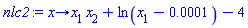 nlc2 := proc (x) options operator, arrow; x[1]*x[2]+ln(x[1]-0.1e-3)-4 end proc