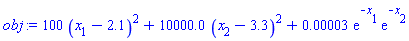 obj := 100*(x[1]-2.1)^2+10000.0*(x[2]-3.3)^2+0.3e-4*exp(-x[1])*exp(-x[2])