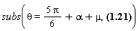 subs(theta = 5*Pi*(1/6)+alpha+mu, Ia = (-(1/2)*(cos(theta)*2^(1/2)+2^(1/2)*cos(theta+(1/3)*Pi))/(L*omega)+(1/2)*(-cos((1/6)*Pi+alpha)*2^(1/2)-sin((1/3)*Pi+alpha)*2^(1/2))/(L*omega))*Erms+Idc)