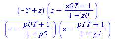 (-T+z)*(z-(T*z0+1)/(1+z0))/((z-(T*p0+1)/(1+p0))*(z-(T*p1+1)/(1+p1)))