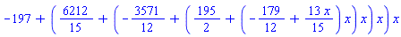 -197+(6212/15+(-3571/12+(195/2+(-179/12+(13/15)*x)*x)*x)*x)*x