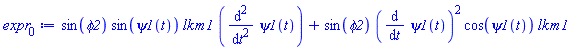 sin(phi2)*sin(psi1(t))*lk*m1*(diff(diff(psi1(t), t), t))+sin(phi2)*(diff(psi1(t), t))^2*cos(psi1(t))*lk*m1