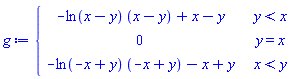 piecewise(y < x, -ln(x-y)*(x-y)+x-y, y = x, 0, x < y, -ln(-x+y)*(-x+y)-x+y)