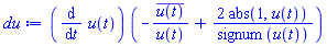(diff(u(t), t))*(-conjugate(u(t))/u(t)+2*abs(1, u(t))/signum(u(t)))