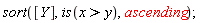 sort([Y], is(x > y), ascending);