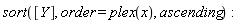 sort([Y], order = plex(x), ascending)